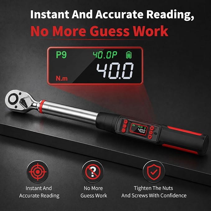 1/2" Digital Torque Wrench Set 6Pcs, 14.7-295Ft-lb(20-400Nm) ±2% Acc, Triple Vib/Beep/LED Alert, 5 Units, Torque Preset, Non-Marring Sockets, Ext Bar, Hard Case, Car Truck RV Tire Suspension Tool