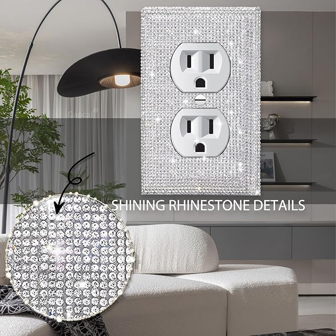 Silver Shiny Rhinestones Wall Plates Light Switch Cover Plate Decorative Wall Plate Single Toggle Outlets Covers Durable Switch Covers
