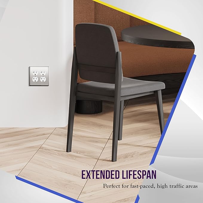 ENERLITES Double Duplex Receptacle Metal Wall Plate, Stainless Steel Outlet Cover, Corrosion Resistant, Size 2-Gang 4.50" x 4.57", Stainless Steel 201, 7722-PC, Polished Chrome, Silver