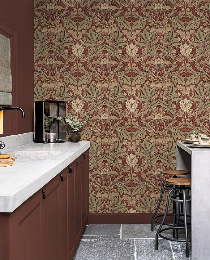 NextWall Acanthus Floral Peel and Stick Wallpaper (Red Clay & Lichen)