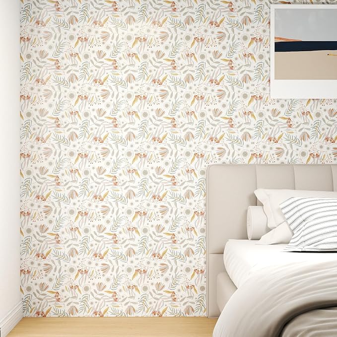Hopepak Vintage Wallpaper Peel and Stick Floral Wallpaper Boho Floral Contact Paper Removable Self Adhesive for Living Room Bedroom Bathroom Cabinets Wall Decor Vinyl 17.3" x 78.7"