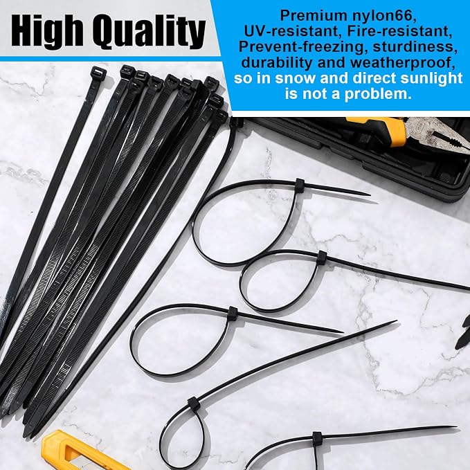 Reallnaive 50 Pcs 12 Inch Zip Ties Heavy Duty 120 Lbs Tensile Strength Black Nylon Wire Cable Ties for Indoor Outdoor