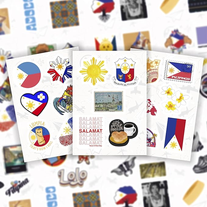 BulbaCraft 100Pcs Philippines Stickers, Filipino Stickers for Water Bottle and Laptop - Philippines Party Supplies & Decorations, Waterproof Vinyl Decals, Filipino Flag Stickers, Gifts for Women & Men