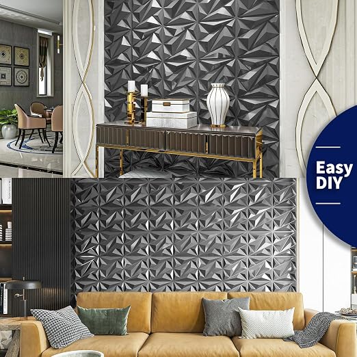 33 Pack 3D Wall Panel Diamond for Interior Wall Décor, PVC Textured Wall Panels, 12''x12'' Cover 32.Sq.Ft. Silver