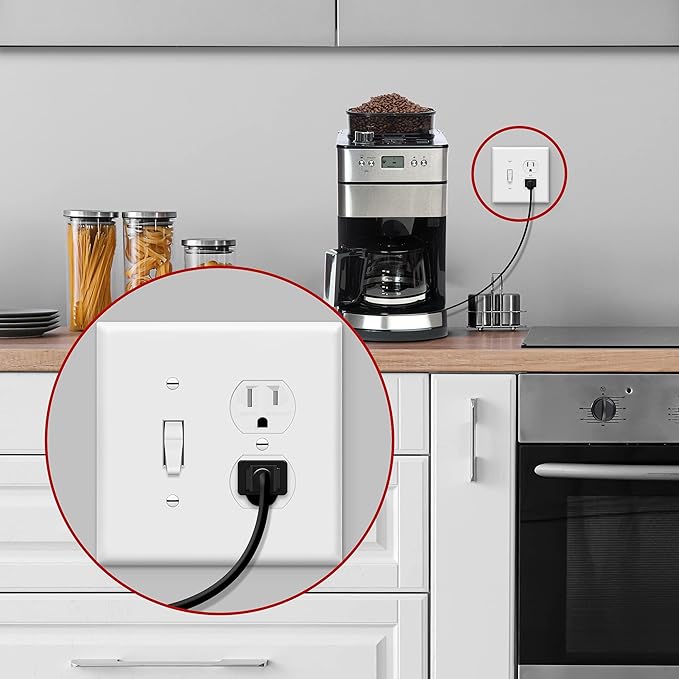 ENERLITES Combination Toggle Light Switch/Duplex Receptacle Outlet Wall Plate Cover, Midway Size 2-Gang 4.88" x 4.92", Polycarbonate Thermoplastic, UL Listed, 881121M-W, White