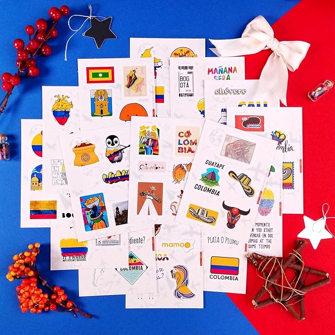 BulbaCraft 100Pcs Colombia Stickers for Water Bottle and Laptop - Colombian Party Supplies & Decorations, Waterproof Vinyl Decals, Colombia Flag Decals, Gifts for Women & Men