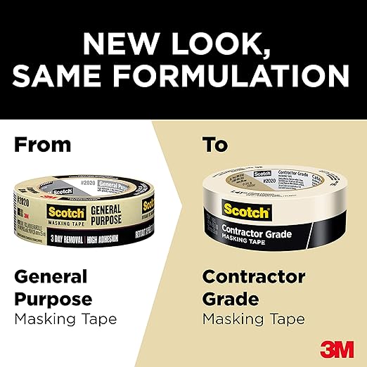 Scotch Contractor Grade Masking Tape, 0.94 inches by 60.1 Yards (540 Yards Total), 2020, 9 Rolls (Pack of 4)