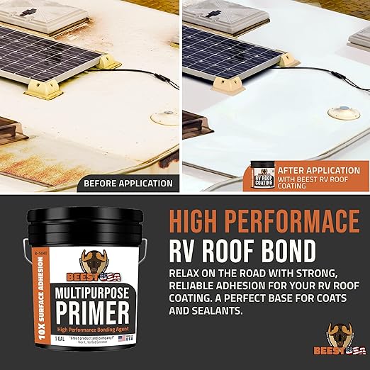 BEEST Multi-Purpose Primer - Gray, 1 Gallon Covers up to 250 Sq Ft| Liquid Rubber Deck Coating - Elastomeric Roof Coating - Water-Based, High-Adhesion Bonding Primer for Concrete, Metal, Wood, TPO