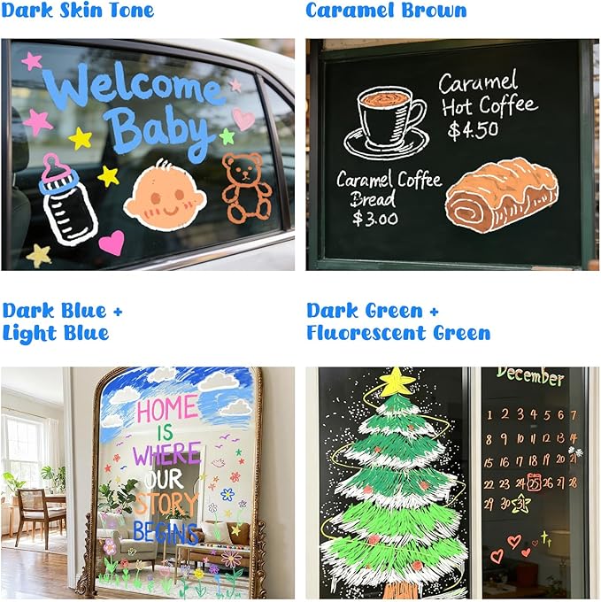 Jumbo Liquid Chalk Markers for Car Window, 12 Colors, Washable, 3 in 1 Nib for Glass, Mirror, Chalkboard, Blackboard, Signs