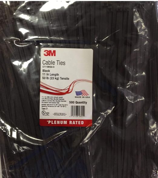 3M Standard Cable Tie, Black/Nylon, 50 lbs. Tensile, 11 inches, Pack of 500 | CT11BK50-D