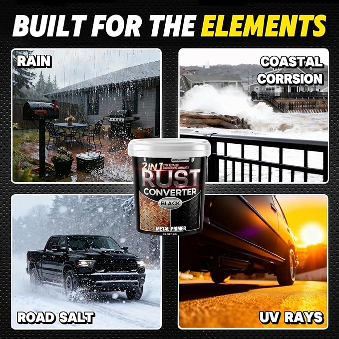 2 in 1 Ultra Rust Converter & Metal Primer, 35 oz Car Heat-Stable Rust Reformer & Encapsulator Paint for Trailer, Truck Chassis, Frame, Rust Inhibitor & Neutralizer for Metal, Gloss Black