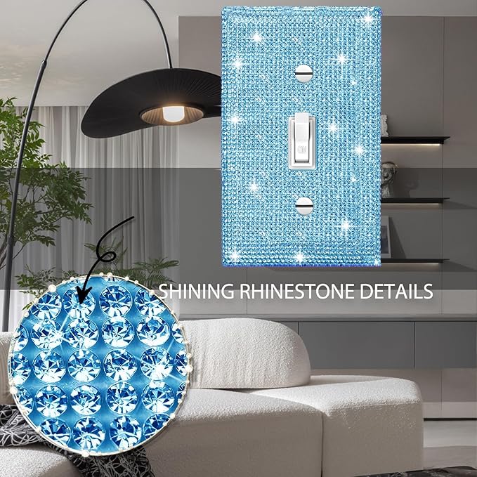Shiny Blue Single Toggle Light Switch Plate Blue Rhinestones Wall Plates Light Switch Cover Plate Decorative Switch Covers Wall Plate