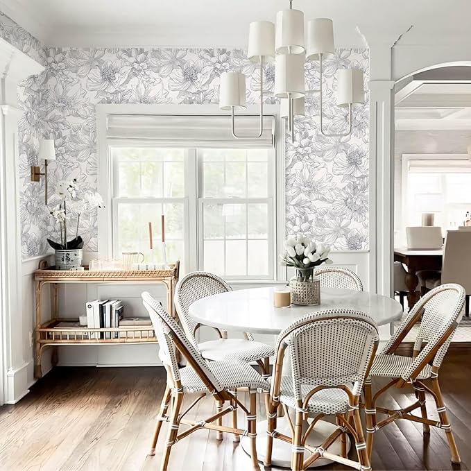 Ismoon Vintage Floral Wallpaper Peel and Stick Beige and Gray Contact Paper 17.3inx32.7ft Removable Self Adhesive Wall Paper for Bathroom Bedroom Cabinet Mural Wall Decor Vinyl Renter Friendly