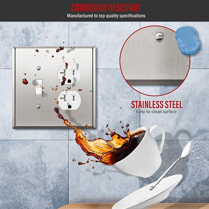 ENERLITES Combination Toggle Switch and Duplex Receptacle Metal Wall Plate, Stainless Steel 201 Outlet Cover, Corrosion-Resistant, Mid-Size 2-Gang 4.88" x 4.92", 771121M-PC, Polished Chrome
