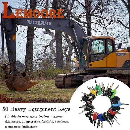 50 Heavy Equipment Keys Master Set, Construction Ignition Key for Cat Caterpillar Case JD John Deere Hyster Komatsu Kubota Yanmar Daewoo Takeuchi Ford New Holland Volvo JCB and More