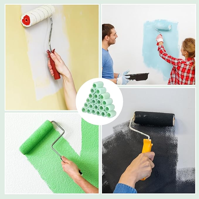 Gisafai 24 Pcs Paint Roller Covers Paint Rollers for Painting Walls Roller Paint Brush 3/8 Inch Nap Microfiber Roller Naps House Painting Supplies Paint Roller Kit for Walls Ceilings (Green,4 Inch)