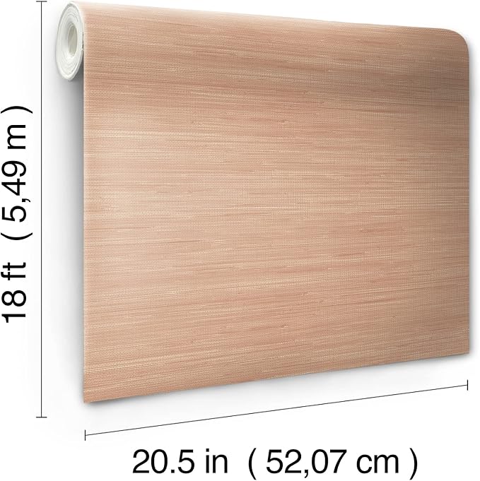 NuWallpaper x Society Social Apricot Classic Faux Grasscloth Peel & Stick Wallpaper, Pink