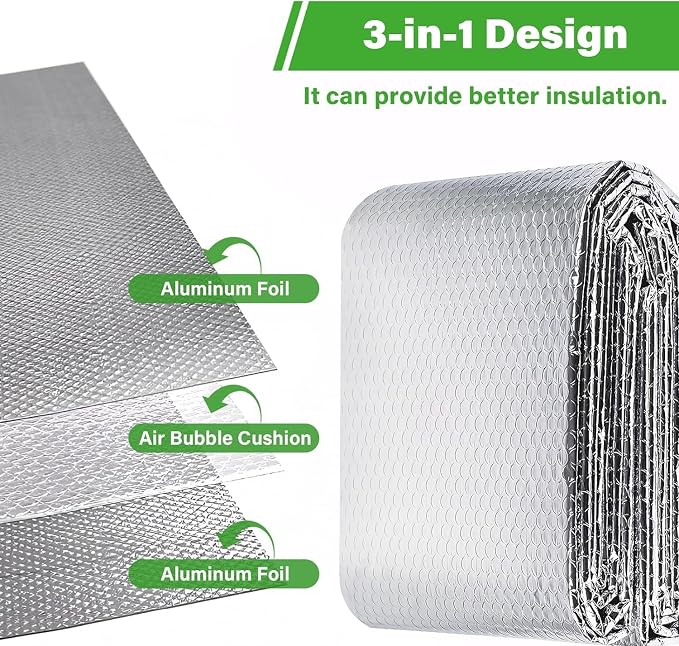 INSULATION MARKETPLACE - 48" x10ft Bubble Double Foil Reflective Insulation Roll, Thermal Shield, RV Window Insulation