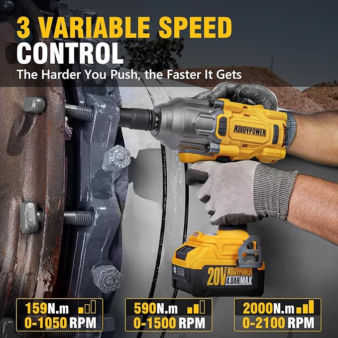 1500 FT-LBS(2000N.M) Cordless Impact Wrench, 1/2" High Torque | Brushless Impact gun,3-speed ,4.0Ah battery, for stubborn lug nuts, rusted bolts,Car Tire trucks and heavy-duty repairs