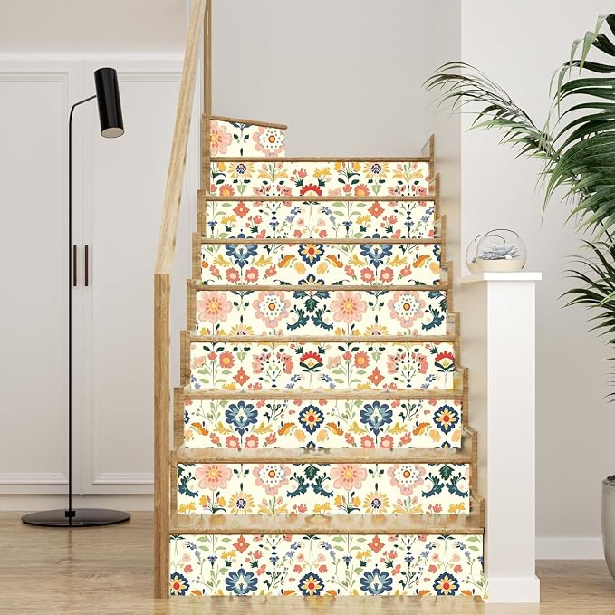 ILHIIOR Pink Floral Peel and Stick Wallpaper Boho Leaf Contact Paper Yellow Flower Removable Self Adhesive Waterproof Wall Paper for Cabinet Drawers Wall Decor Renter Friendly 17.5''x393''