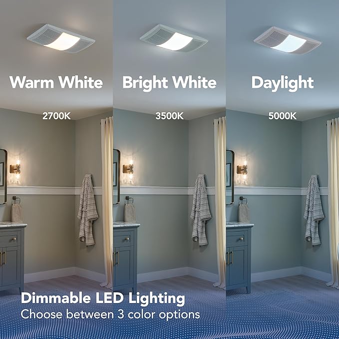 Broan-NuTone BHFLED110 PowerHeat Bathroom Exhaust Fan, Heater, and LED Light Combination, 110 CFM