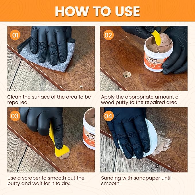 Wood Filler, Wood Repair Kit,16 Ounce Paintable & Stainable Wood Putty Filler, Wood Scratch Cracks Holes Repair Furniture, Exterior Wood Filler Water Resistant, Wood Putty,16oz, Walnut