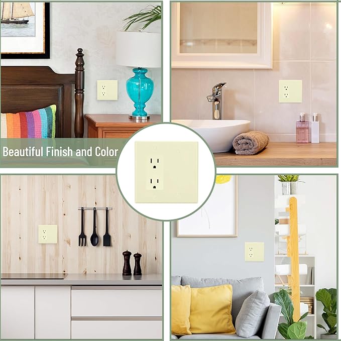 Bates- Combination Wall Plate, Decorator/Blank, Ivory Unbreakable Polycarbonate Thermoplastic, 2 Gang Wall Plate for Electrical Outlets