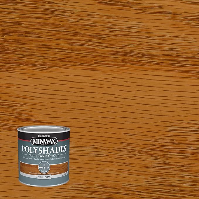 Minwax PolyShades Wood Stain + Polyurethane Finish – ½ Pint, Pecan, Gloss