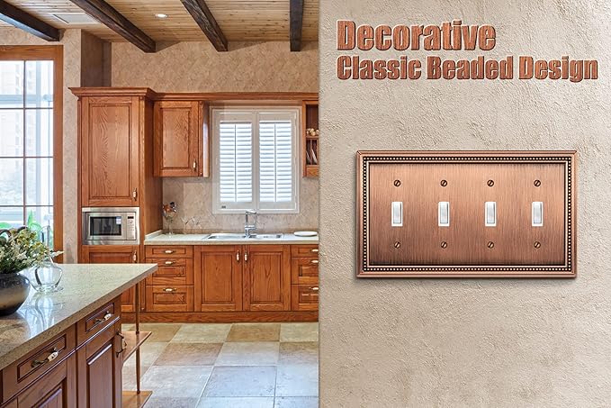 Henne Bery Sunken Pearls Heavy Duty Decorative Wall Plate Switch Plate Outlet Cover (Quad Toggle, Antique Copper)