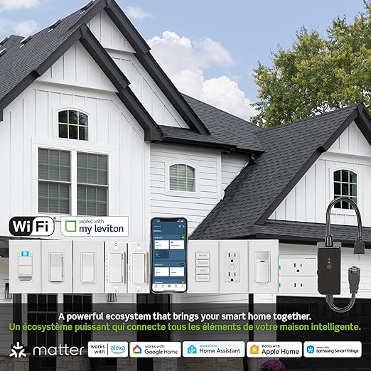 Leviton Decora Smart Dimmer Switch, Wi-Fi, Works with Matter, My Leviton, Alexa, Google Assistant, Apple Home/Siri & Wired or Wire-Free 3-Way, Neutral Wire Required, D36HD-1RW, White