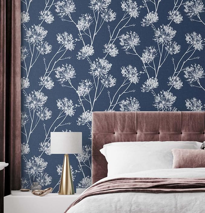 NextWall One O'Clocks Botanical Peel and Stick Wallpaper (Denim Blue)