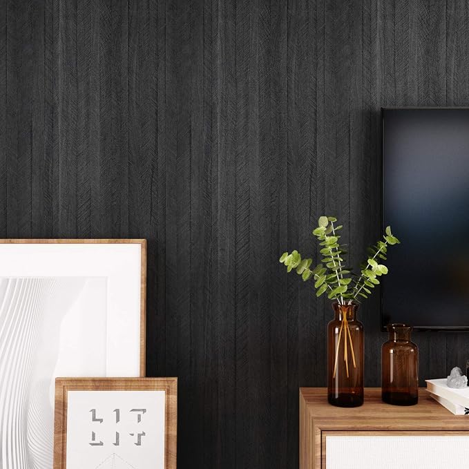 WESTICK Large Black Wood Wallpaper Peel and Stick Wood Grain Contact Paper 36"x394" Wooden Wallpaper Self Adhesive Removable Wooden Vinyl Countertop Contact Paper for Kitchen Countertops Desk Cabinets