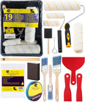 Bates- Paint Roller Kit, 19 pcs, Roller Set with Microfiber Sleeves & Frame, Tray, Angled Brush & Foam Brush, Paint Scrapers and More for Walls, Cabinets, Interior, Exterior, House Painting Supplies