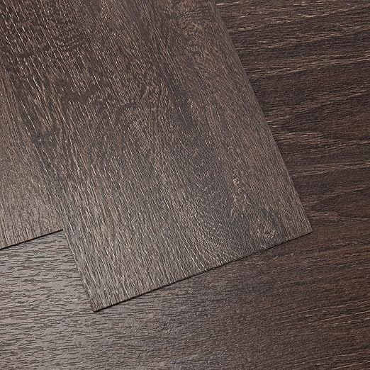 Art3d Peel and Stick Floor Tile Vinyl Wood Plank 12-Pack 18 Sq.Ft, Brown Stone, Rigid Surface Hard Core Easy DIY Self-Adhesive Flooring