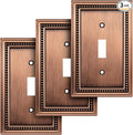 Henne Bery Sunken Pearls Heavy Duty Decorative Wall Plate Switch Plate Outlet Cover (Single Toggle, 3 Pack, Antique Copper)