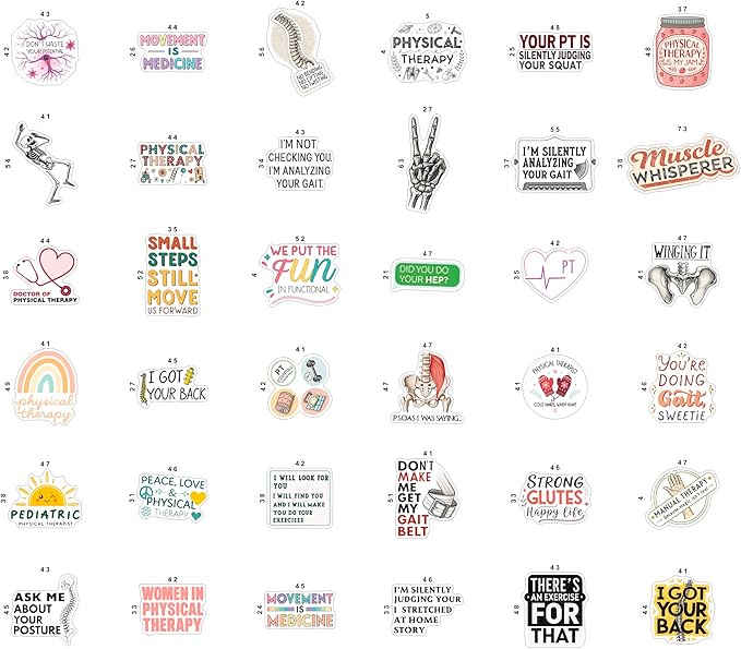100Pcs Physical Therapy Stickers and Decals for Water Bottle, Laptop - Physical Therapist Gifts & Party Decorations - Medical, Occupational Therapy Stickers- Gift for Women & Men