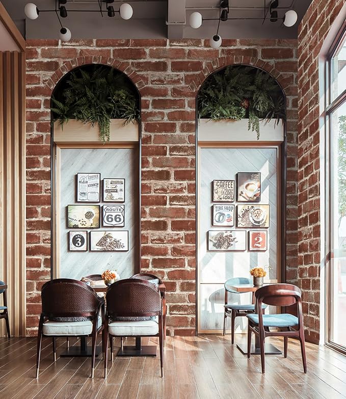 Hopeak Red Brick Wallpaper Self-Adhesive Peel and Stick Wallpaper Waterproof and Removable Good for Home Decoration and Furniture Renovation 17.5 x 118 Inch