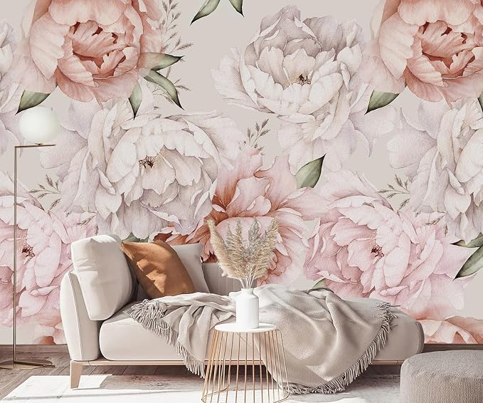 YQWDMX - Peel and Stick Floral Wallpaper with Pink Peony Self-Adhesive murals for Bedroom ZY11 XL