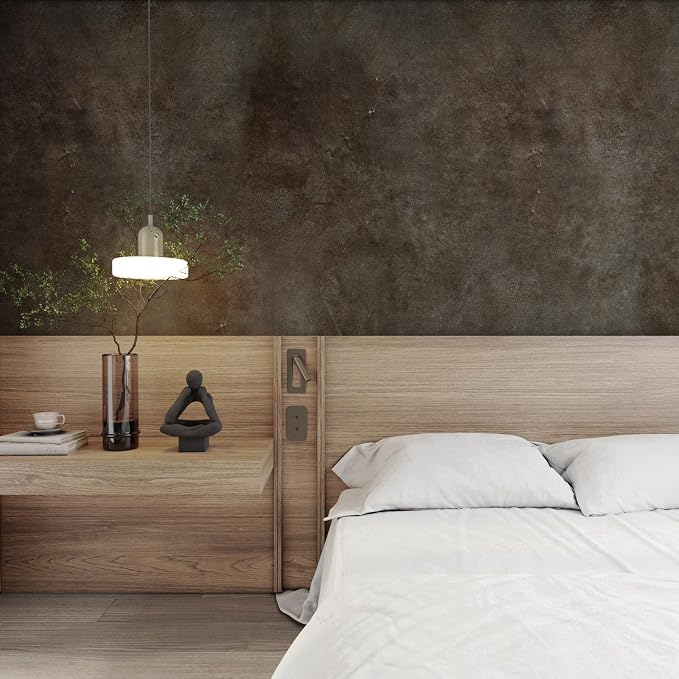 BOMENG Large Wide Concrete Wallpaper Peel and Stick 48"x354"Dark Grey Industrial Wallpaper Brown Tan Rusty Matte Black Cement Contact Paper with Air Guide Slot Wall Paper for Bathroom Bedroom Walls