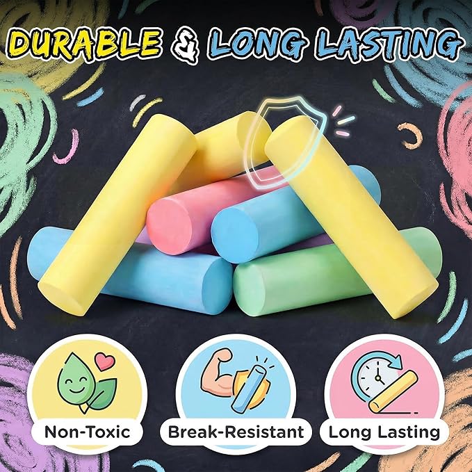 16 PCS Sidewalk Chalk for Kids - 16 Colors, Non-Toxic Washable Jumbo Outdoor Chalks - Set of Outdoor Paint for Kids and Toddlers - Chalkboard Toys - Perfect for Party & Creative Play