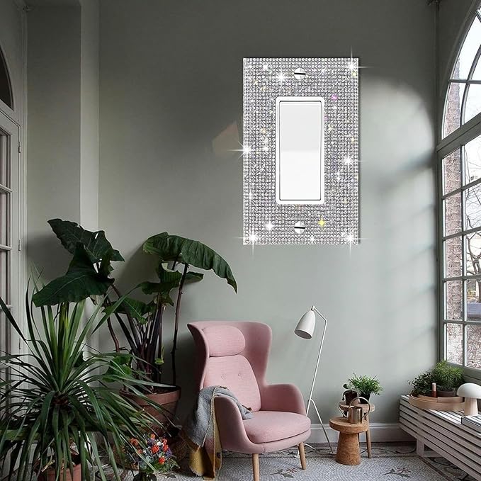 1 PC Shiny Silver Rhinestones Switch Plates And Outlet Covers Wall Plates Light Switch Cover Plate Rhinestones Decorative Outlet Switch Cover Wall Plate Outlet Cover