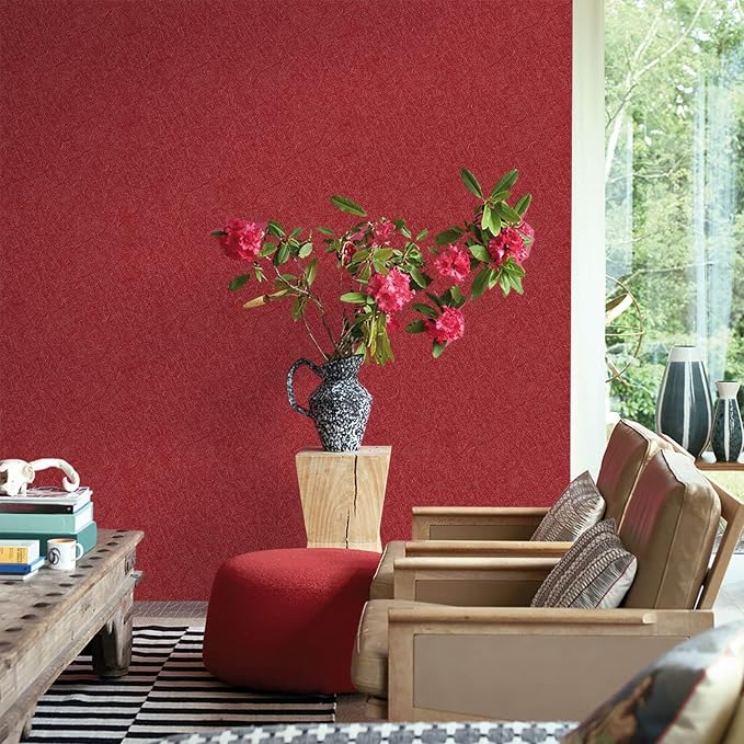 Dark Red Peel and Stick Self Adhesive Wallpaper Embossed Silk Contact Paper | 15.7" X 196.8" Removable Waterproof Bathroom Countertop Contact Paper Kitchen Vinyl Wrap for Cabinet Wall Cover