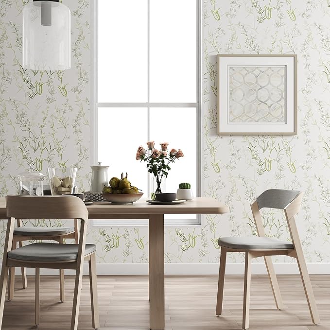Timeet Floral Peel and Stick Wallpaper Botanical Wildflower Self Adhesive Wall Paper Removable Plant Vine Contact Paper for Living Room Bedroom Accent Decor 17.3" x 400"