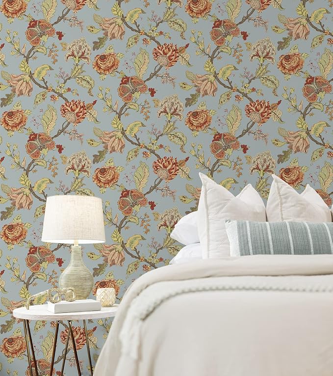 NextWall Kianna Jacobean Floral Peel and Stick Wallpaper (Blue Dusk)