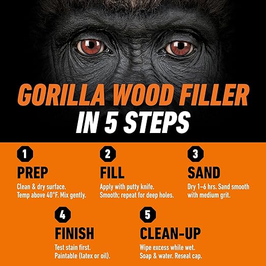 Gorilla All Purpose Wood Filler, Natural Finish, 16 Ounce Tub (Pack of 4) - Water Resistant for Indoor or Outdoor Projects and Repairs