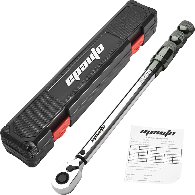 EPAuto 1/2-Inch Spring-Loaded Ring Locking Torque Wrench, 10~150 ft-lb | 1/2-Inch Spring-Loaded High-Contrast Scale, and Click Alert, with Dual Direction Adjustment, 10~150 ft-lb, Cr-V