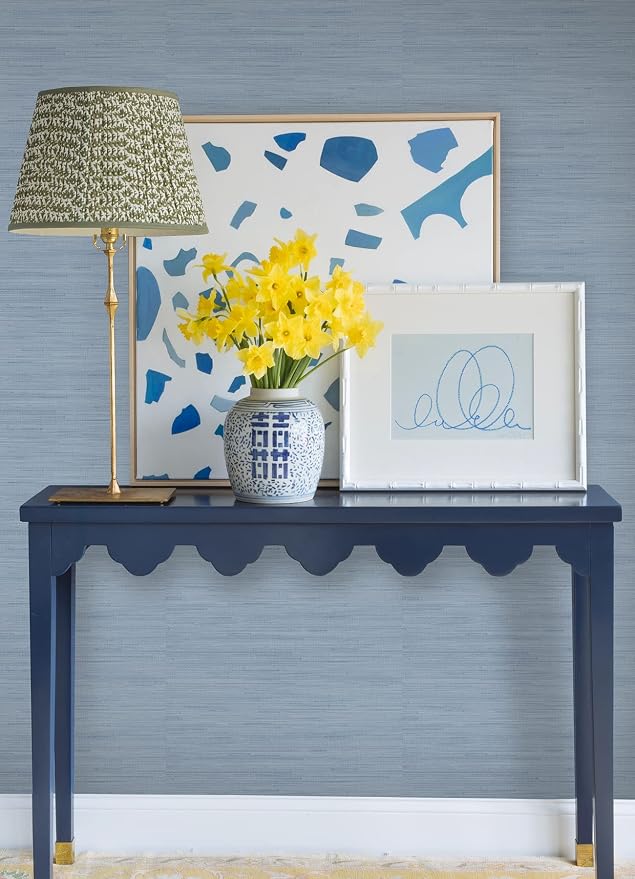 NuWallpaper x Society Social Classic Faux Grasscloth Peel and Stick Wallpaper, Mineral Blue