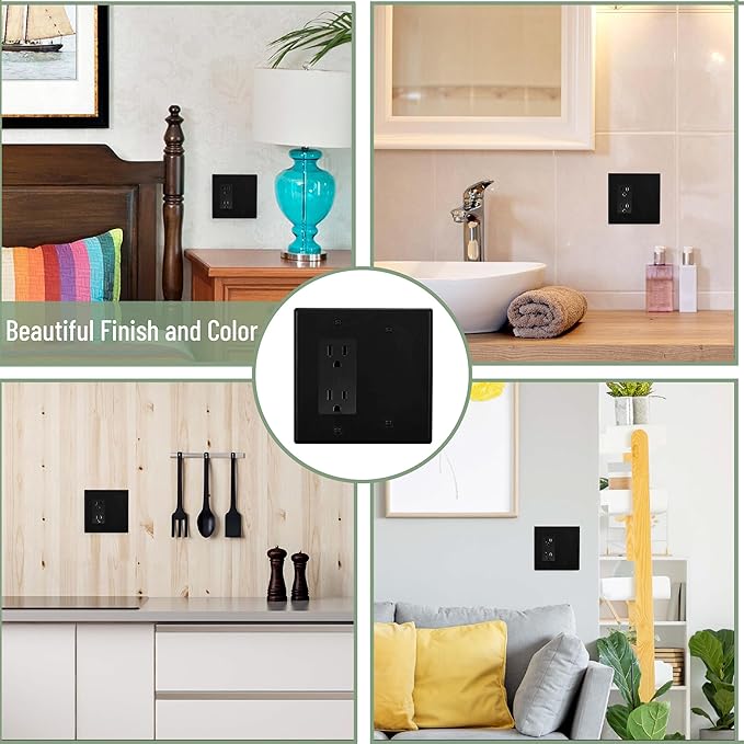 Bates- Combination Wall Plate, 4.8"x4.9", Decorator/Blank, Black, Unbreakable Polycarbonate Thermoplastic, 2 Gang Wall Plate for Electrical Outlets