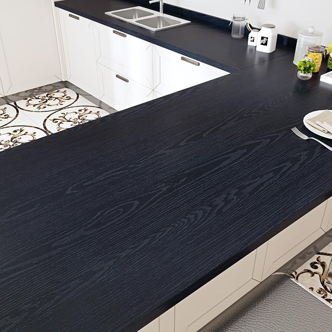 WESTICK 393" x 15.8" Wood Contact Paper Peel and Stick Countertops Waterproof Wood Wallpaper Textured Navy Wooden Wallpaper Self Adhesive Wood Look Contact Paper for Cabinets Desk RV Counter Cover