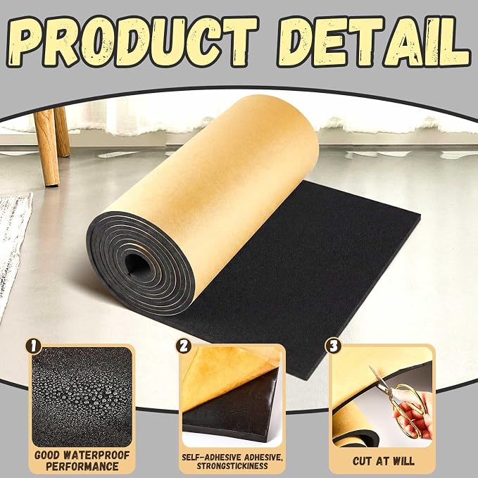 Pangda 1 Piece 236 x 12 x 1/8 Inch Extra Large Marine Foam Roll Closed Cell Rubber with Adhesive Insulation Sheets Lightweight Single Sided Tape Water Weather Resistant for Craft